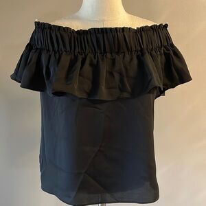 Express women’s off the shoulder ruffled blk blouse top with arm opening cropped